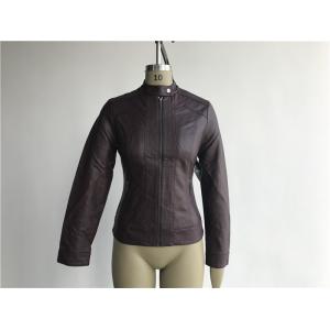 Zip Through Ladies PU Jacket / Burgundy Pleather Bomber Jacket TW76367
