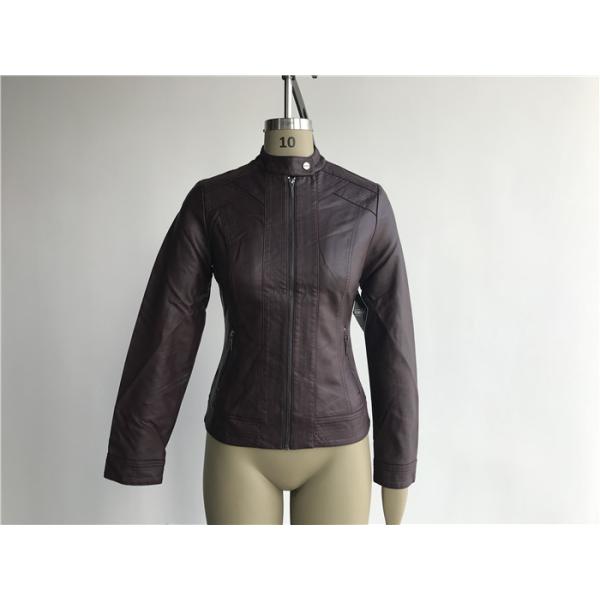 Buy Zip Through Ladies PU Jacket / Burgundy Pleather Bomber Jacket TW76367 at wholesale prices