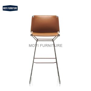 Sling Saddle-Leather Bar Stool (Stainless Steel Frame)
