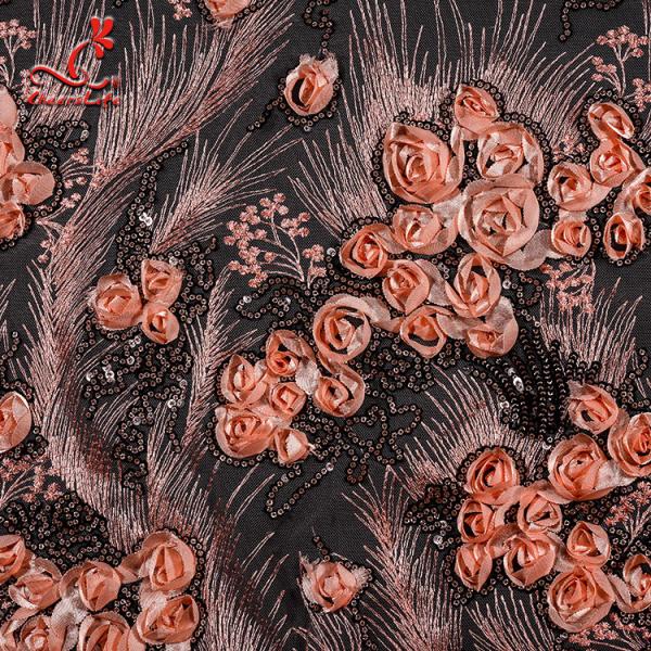 Hot Sale Sequin 3d Flower French African Lace Fabric For Wedding Garment