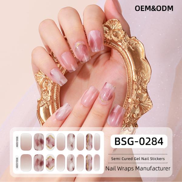Exclusive design bronzing line flower bow snowflake light transparent Uv Polish Gel Strips Semi Cured Nail Wraps Sticker