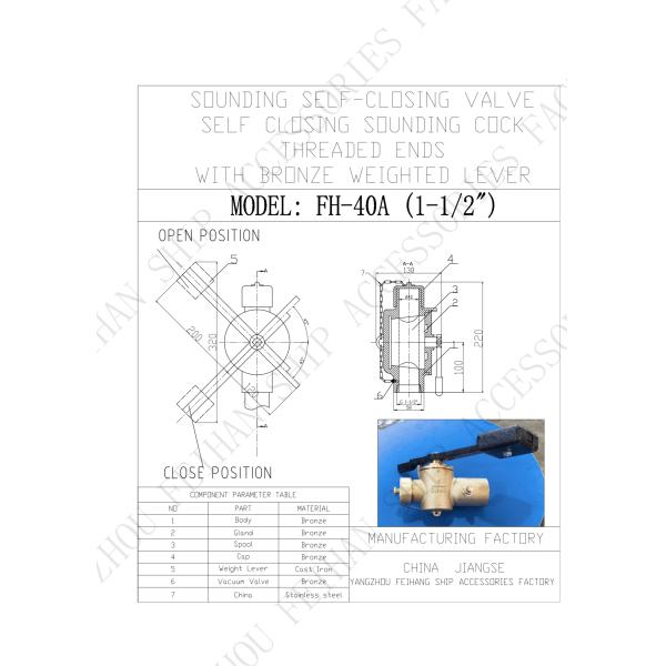 Technical Parameter For Bronze Self-Closing Valve Model FH40 CB/T3778-1999