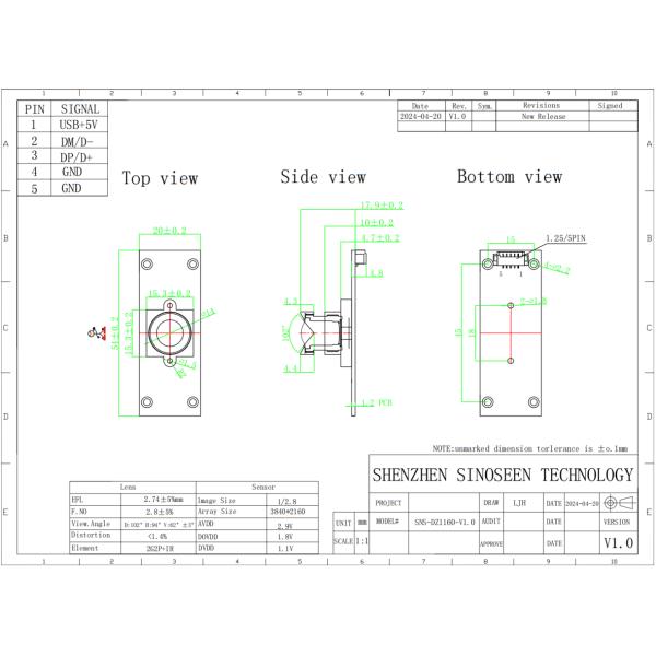 High Performance 1/2.8 CMOS Image Sensor Module USB2.0 4K UHD 30fps for Industrial and Vision Systems