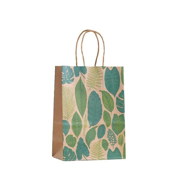 Gravnre Printing Green Plant Paper Bag for Food Snacks Packaging Mori Party Gift