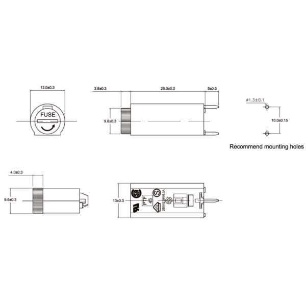 PTF-45 5x20mm Glass Fuse 10A 250VAC 20mm Vertical Mount PCB Fuse Holder With Bayonet Cap