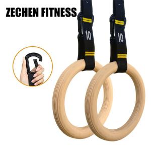 China Home Fitness Wooden 28mm Crossfit Exercise Rings And Straps Workout With Carabiners on sale