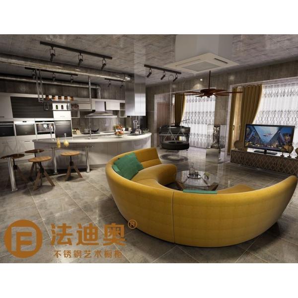 Industrial-Style Stainless Steel Kitchen With Butterfly Island In Metallic Wgite