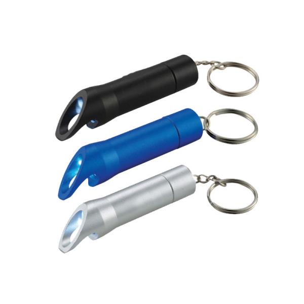 Promotional Personalized Anodized Blank Laser Etch Aluminum Keychain Beer Bottle Opener with Mini LED Flashlight