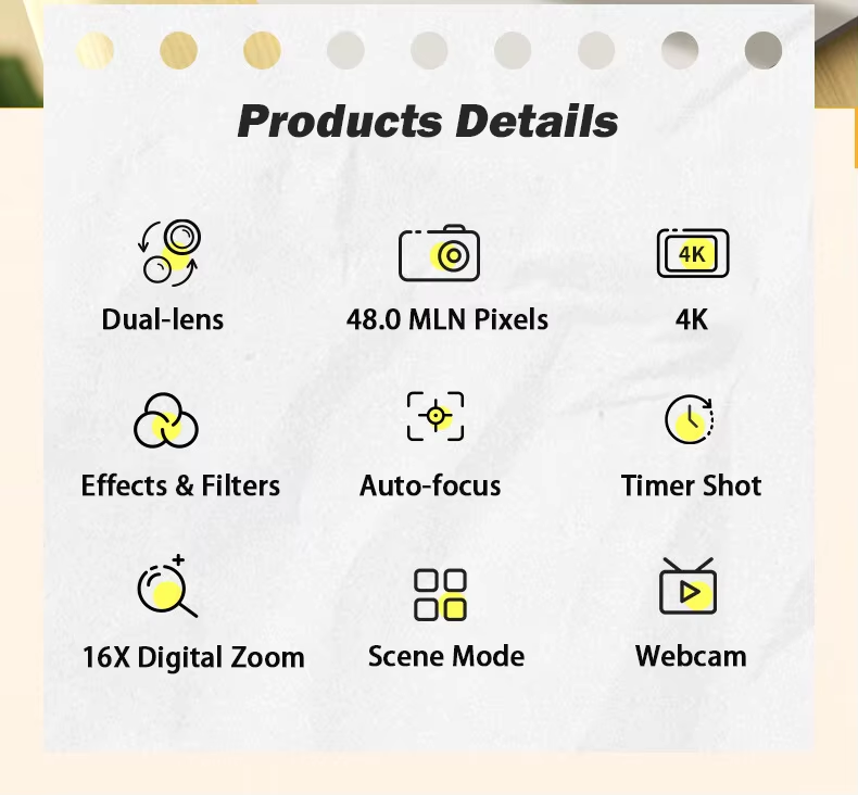 Retro Compact 4K Kids Digital Camera Video Recording Long Lasting Battery