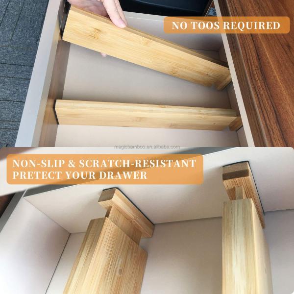 Custom Designs Adjustable Bamboo Wood Drawer Dividers for Personalized Organization