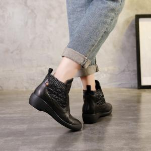 S083 New small leather shoes women retro casual handmade leather + knitted