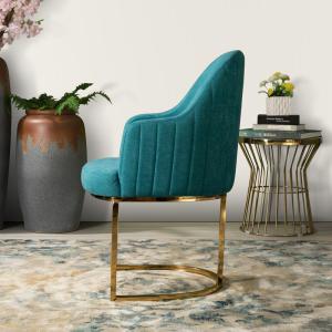 Luxury gold stainless steel dining chair baby pink velvet upholstery armrest