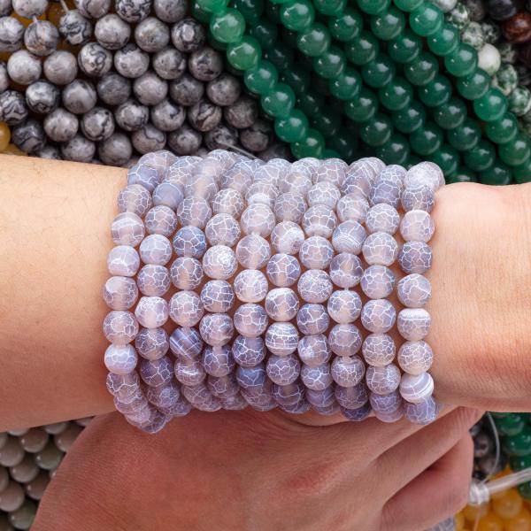 Grey Weathered Agate Loose Bead Strands Semi Precious Stone Matt Frosted Cracked Agate for DIY Jewelry Making