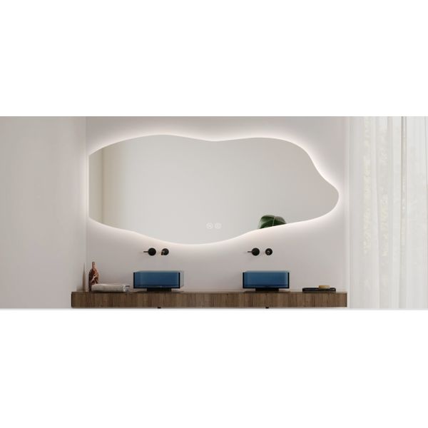 Dimming Customizable Backlit Vanity Mirror Wave Edge Wall-Mounted LED Bathroom Mirror with Anti-Fog