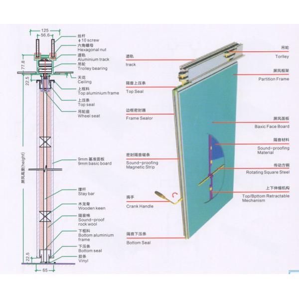 Sound Proof Office Meeting Room Panels 65mm Thickness Wooden Material Sliding Partition Wall