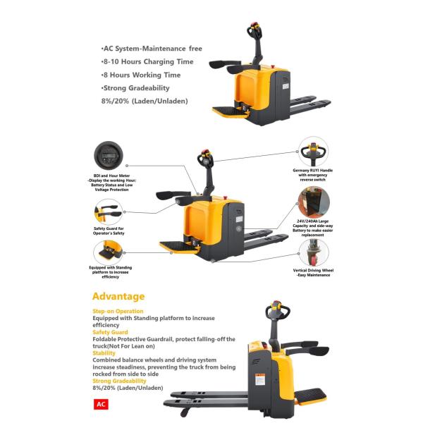 7km/H 2500KG Hydraulic Walkie Front Rider Pallet Jack