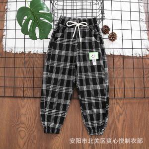 Full Length Casual Girls Grid Pattern Pants 42cm To 68cm