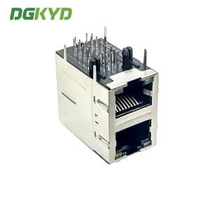 Shielded Right Angle 10P8C 2X1 RJ45 Multiple Port Connectors With LED