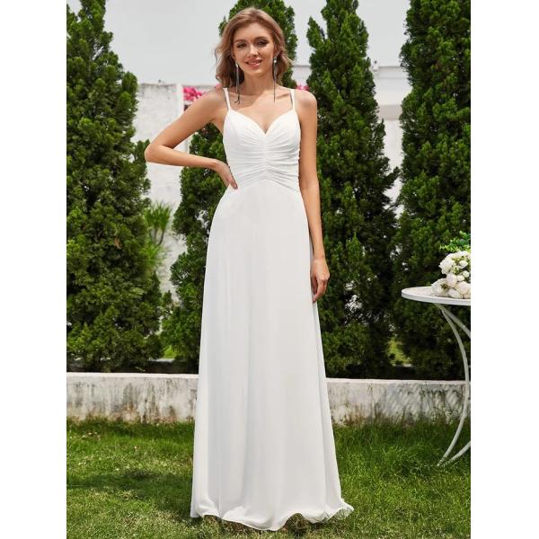 Hot Sale Empire A-line Adjustable Straps V-neck Pleated White Chiffon Homecoming Dress