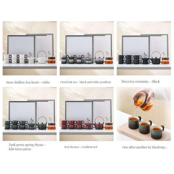 Ceramic Porcelain Coffee Cup Set with Wooden Handle and Gradient Glaze Customized Logo