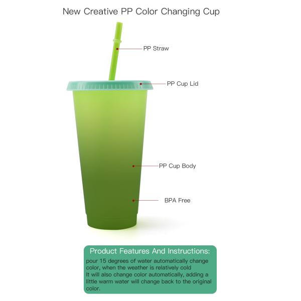 Summer Coffee Tumblers Color Changing Cups 24oz Cold Cups 5 Reusable Cups Lids And Straws Set Of 5