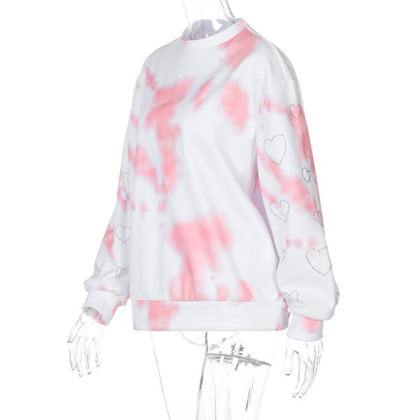 Spring 2022 Women's tie-dye Printed Rhinestone sweatshirt Loose collar long sleeve top