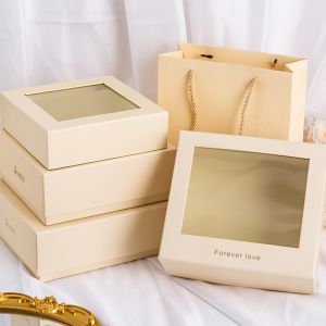 Transparent Windowed Gift Box With Top And Bottom Lid Customizable Square