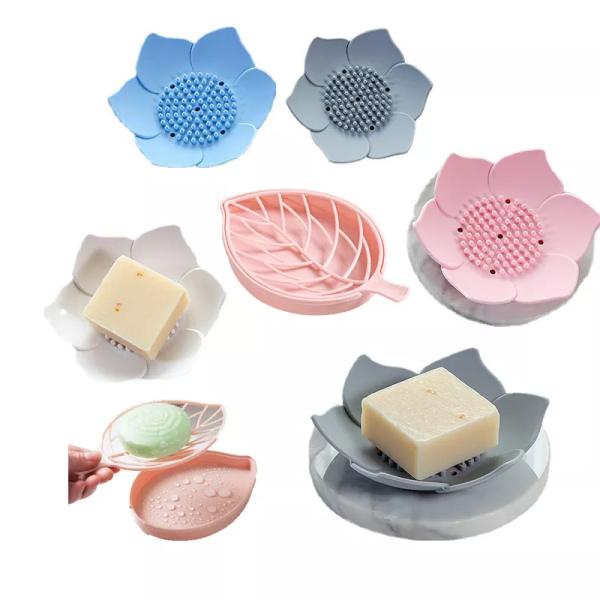 Modern Bathroom Soap Holder with Double Layer Flower Design and Non Slip Silicone Tray