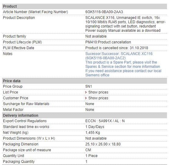 6GK5116-0BA00-2AA3 6GK5 116-0BA00-2AA3 Siemens Ethernet Switch