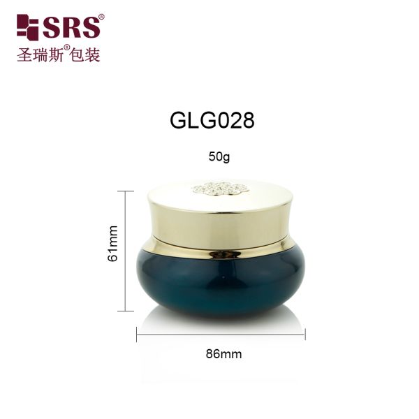 GLG028 50g Luxury Crown Design Painted Custom Color With Metalized Gold Shiny Wholesale Glass Jar For Cream