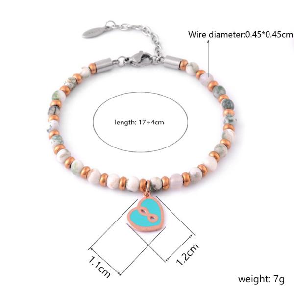Natural stone chain peach heart bracelet, women's minimalist design, women's bracelet