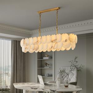 Natural Rectangle Marble Stone Pendant Light LED Living Room Alabaster