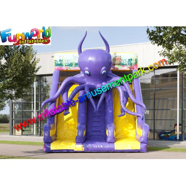 Commercial Inflatable Purple Octopus Slide , Giant Dual Dry Slide For Kids N Adults