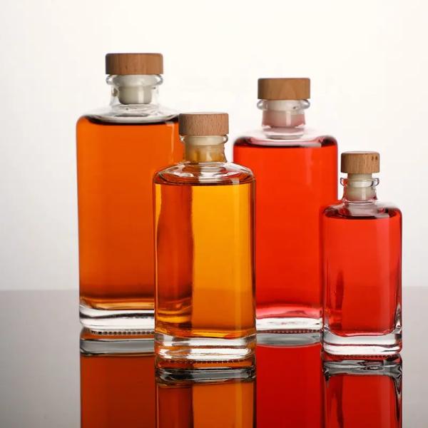 Round Glass Liquor Wine Whisky Tequila Vodka Bottle with Cork 100ml 200ml 250ml 300ml