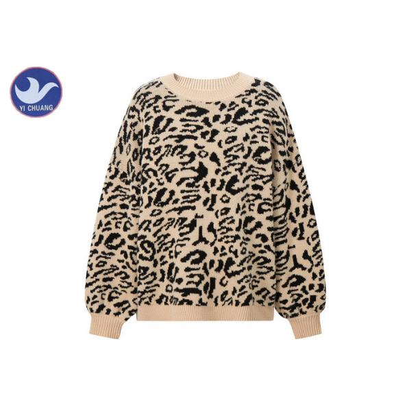 Buy Leopard Jacquard Womens Knit Pullover Sweater Thick Chunky Jumper Drop Shouder at wholesale prices