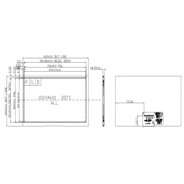 7 Inch Industrial Grade TFT Display LVDS Interface 1000nits Ultra Wide Operating Temperature Range