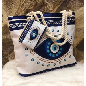 Devil'S Eye Women'S Beach Bag Pure Cotton Portable Large Capacity Canvas Bag Can