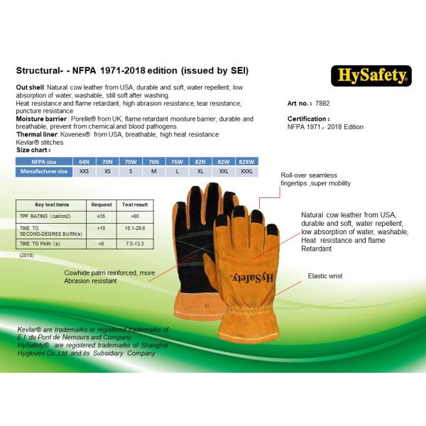NFPA1971 Washable Firefighter Gloves Cow Split Shell SEI