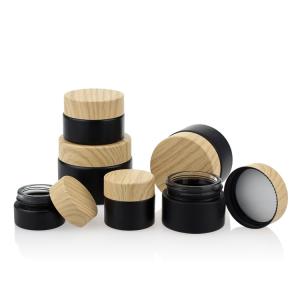 Black Matte Glass Jars 50g Cosmetic Packaging Set Bamboo Color Screw Cap