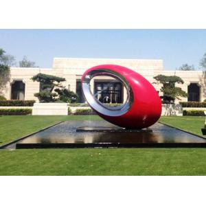 Red Painted Metal Sculpture Oval Large Outdoor Sphere Modern Garden Art Sculptures