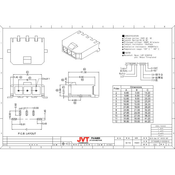 3.0mm Pitch Tin - Plated Auto / Automotive Connectors Wire To Board Connector