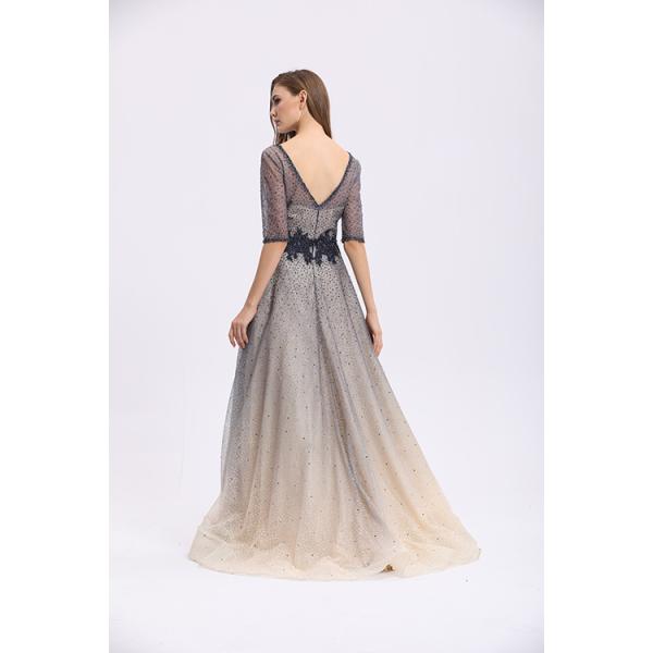 Polyester And Spandex Prom Party Dress Half Sleeve With Lace Up Back Or Zip