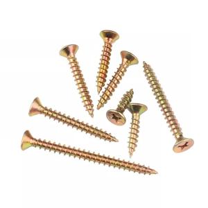 Yellow Zinc Plated Carbon Steel Chipboard Screws Full Threaded Steel Sharp