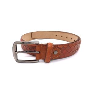 3.8CM Handmade Braided Weave Mens Casual Leather Belt With Alloy Pin Buckle