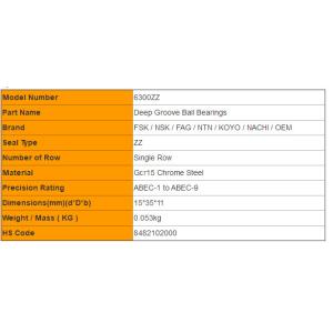 Shield Bearings 6300ZZ Deep Groove Ball Bearing Industrial Ball Bearings