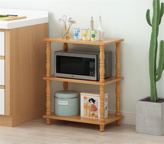 Oem 3 Tier Solid Wood Kitchen Microwave Rack Furniture For Plates