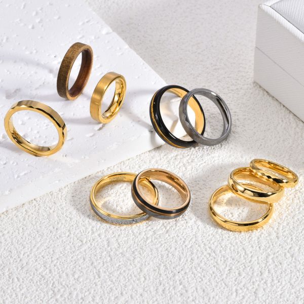 Jewelry Type Women's Wedding Jewelry 4mm Polished Brushed Faceted Gold Tungsten Carbide Ring
