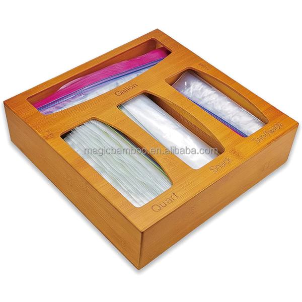 Bamboo Ziplock Bag Storage Organizer Natural Bamboo Plastic Wrap Storage And Dispenser