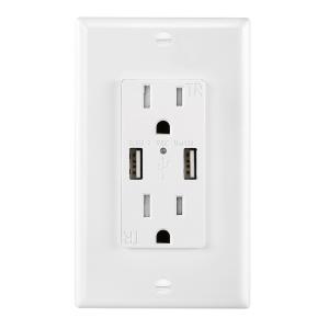 PC ABS Electrical USB Wall Outlet 15A 120V 5V DC For Hotel