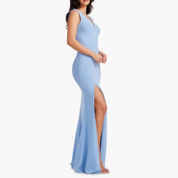 Perfect Manufacturer Deep V-neck Sleeveless Full-length Trumpet Gown Evening Dress Front Split Slit Plus Size